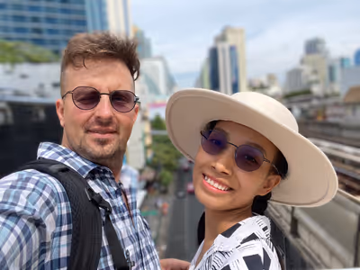 Nikita Tarikin and Thach Thi Tuu in Bangkok after MikroTik certification exams, 2025